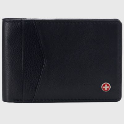 Alpine Swiss Mens Slimfold Wallet RFID Safe Bifold Genuine Leather ID Window