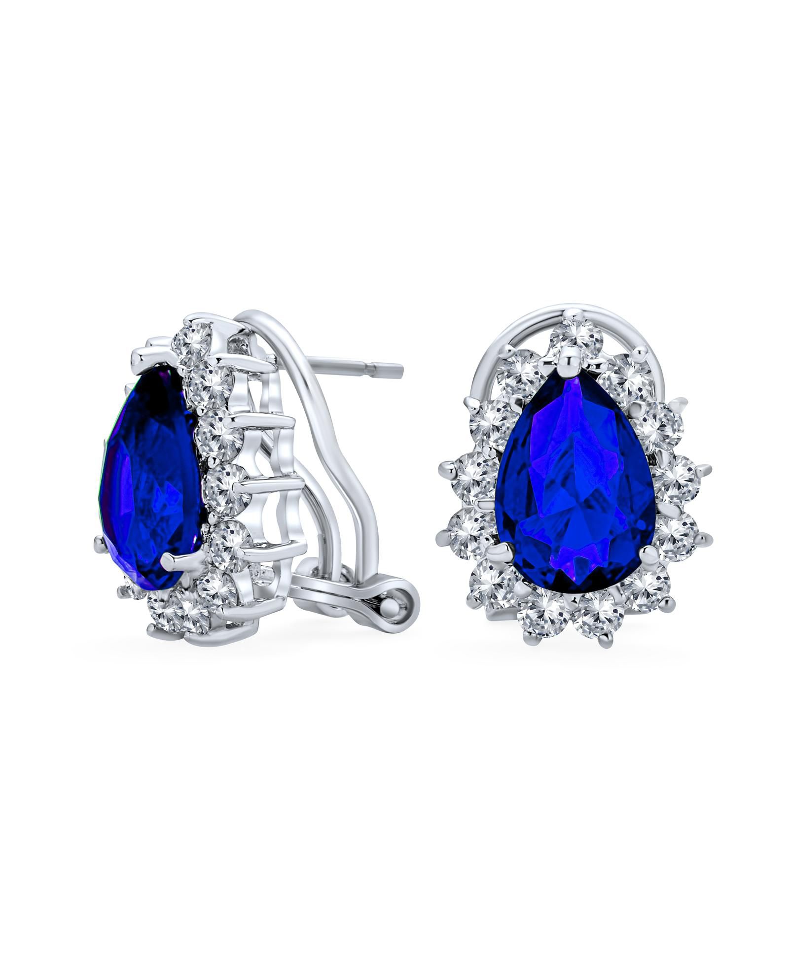 Bling Jewelry Серьги-гвоздики с сапфиром и CZ