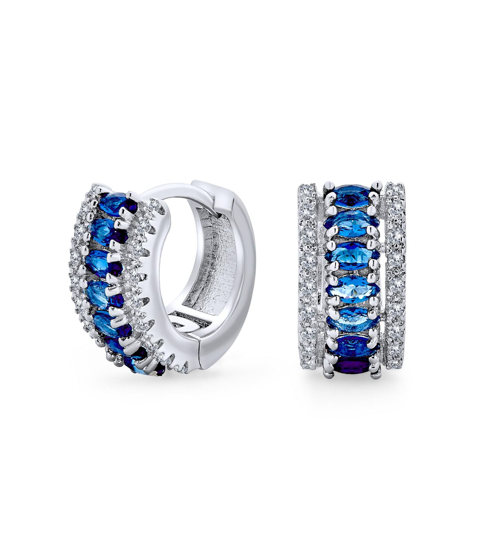 Серьги-кольца Bling Jewelry Art Deco Style Sapphire Blue White CZ Cocktail Mini Hoop Huggie