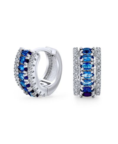 Серьги-кольца Bling Jewelry Art Deco Style Sapphire Blue White CZ Cocktail Mini Hoop Huggie