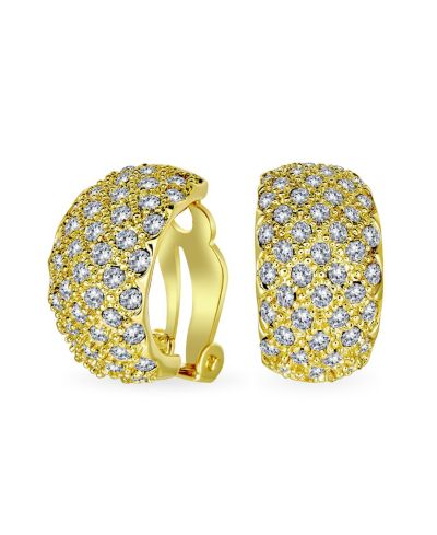 Bling Jewelry Cocktail Wide Pave Gold Encrusted Crystal Half Dome Clip On Earrings