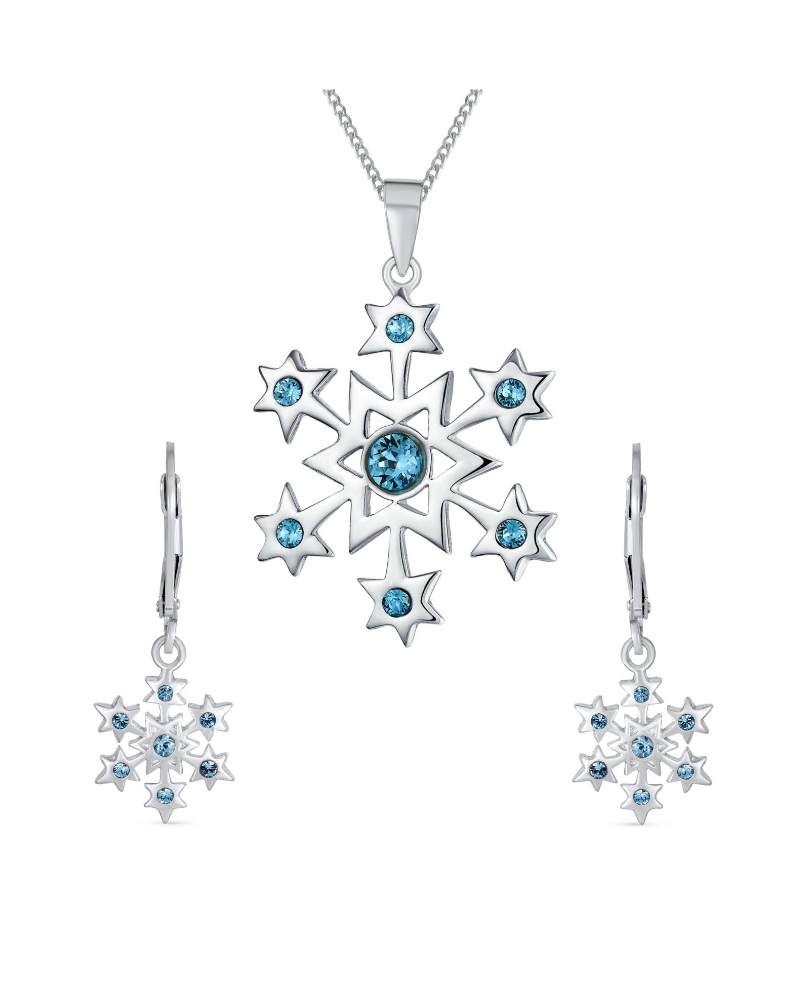 Bling Jewelry комплект серег и ожерелья с синим кубическим цирконием в зимнем стиле из стерлингового серебра