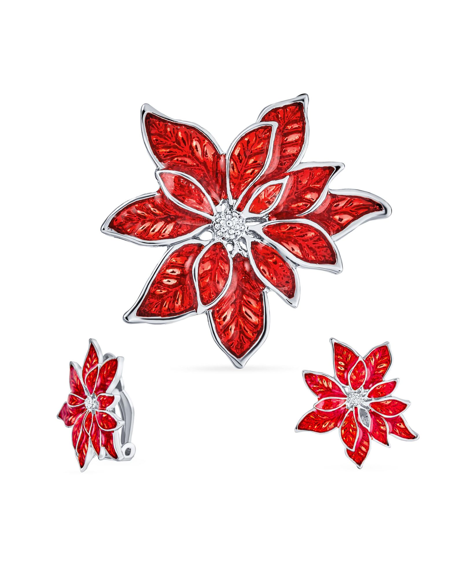 Набор из броши и серег-клипс в виде цветка пуансеттии от Bling Jewelry, 2 предмета