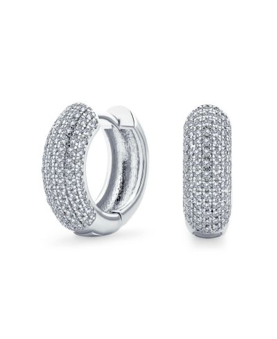 Bling Jewelry Classic Pave CZ Huggie Mini Hoop Earrings Gold Plated Hinge Clasp