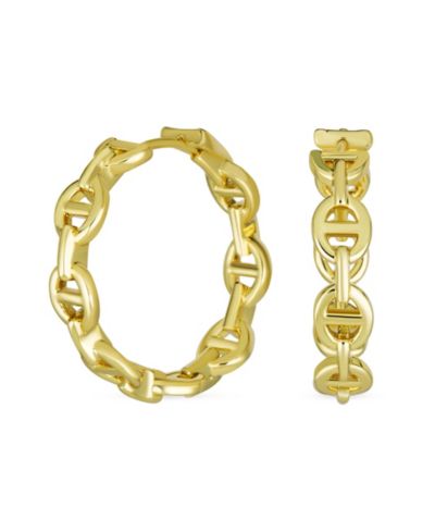 Серьги-кольца Bling Jewelry с цепью в стиле якорь, позолоченные, 1.25 Inch