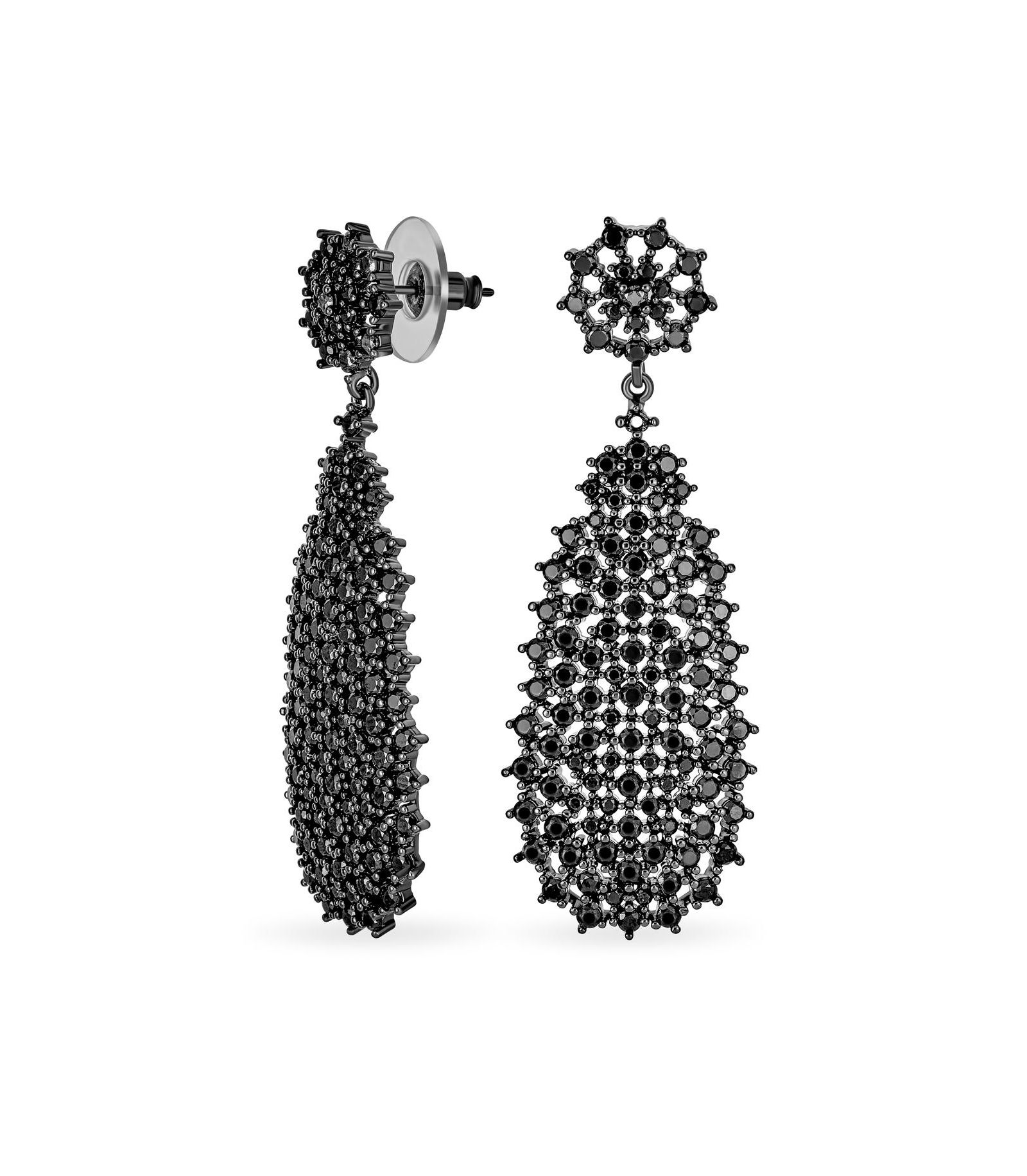 Серьги Bling Jewelry Cocktail Black Crystal Dangle Large Teardrop Statement Chandelier Wedding 2 Inch