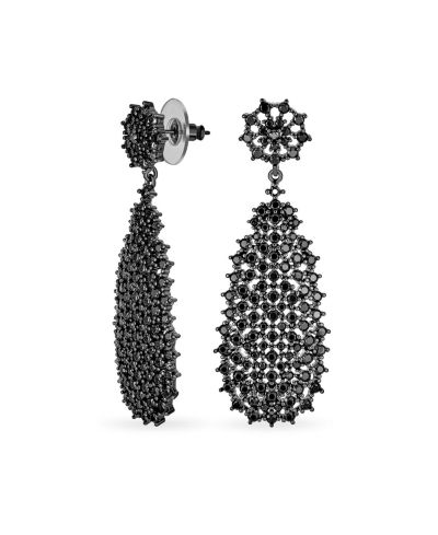 Bling Jewelry Chic Cocktail Black Crystal Dangle 2"Teardrop Statement Chandelier Earrings
