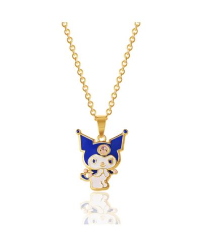 Sanrio Hello Kitty Yellow Gold Flash Plated and Light Rose Crystal Kuromi Pendant - 18'' Chain, Officially Licensed Authentic