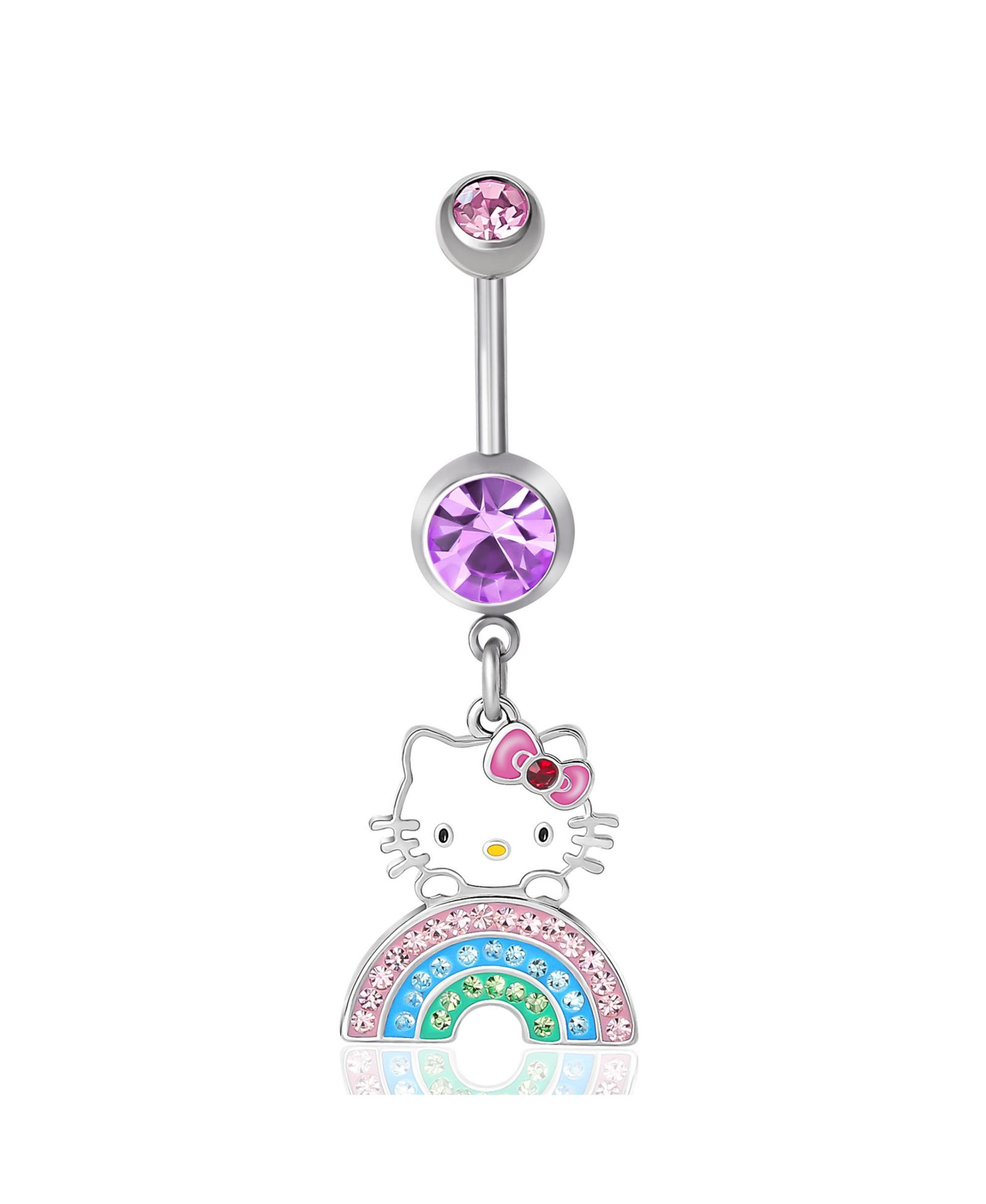 Пирсинг для пупка Hello Kitty Sanrio 14G из нержавеющей стали, радужный кристалл