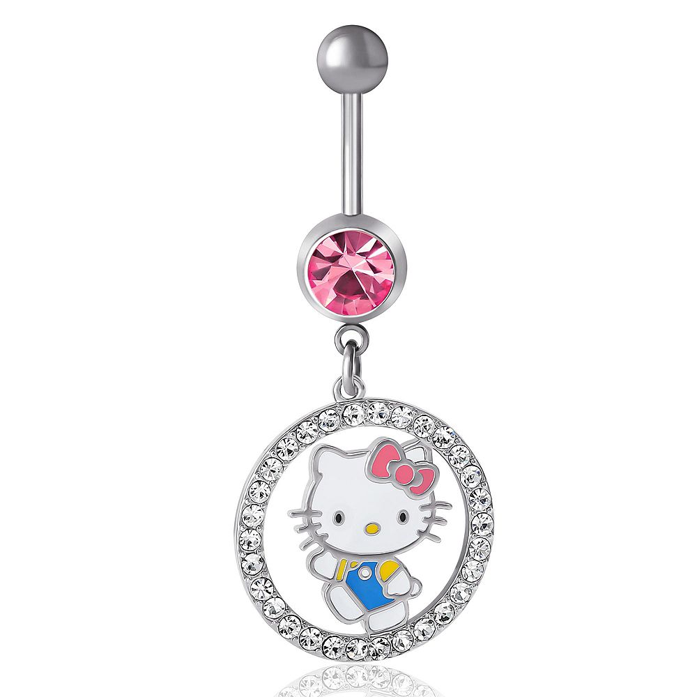 Кольцо для пирсинга пупка Hello Kitty Sanrio, сталь 316L 14G, с кристаллами
