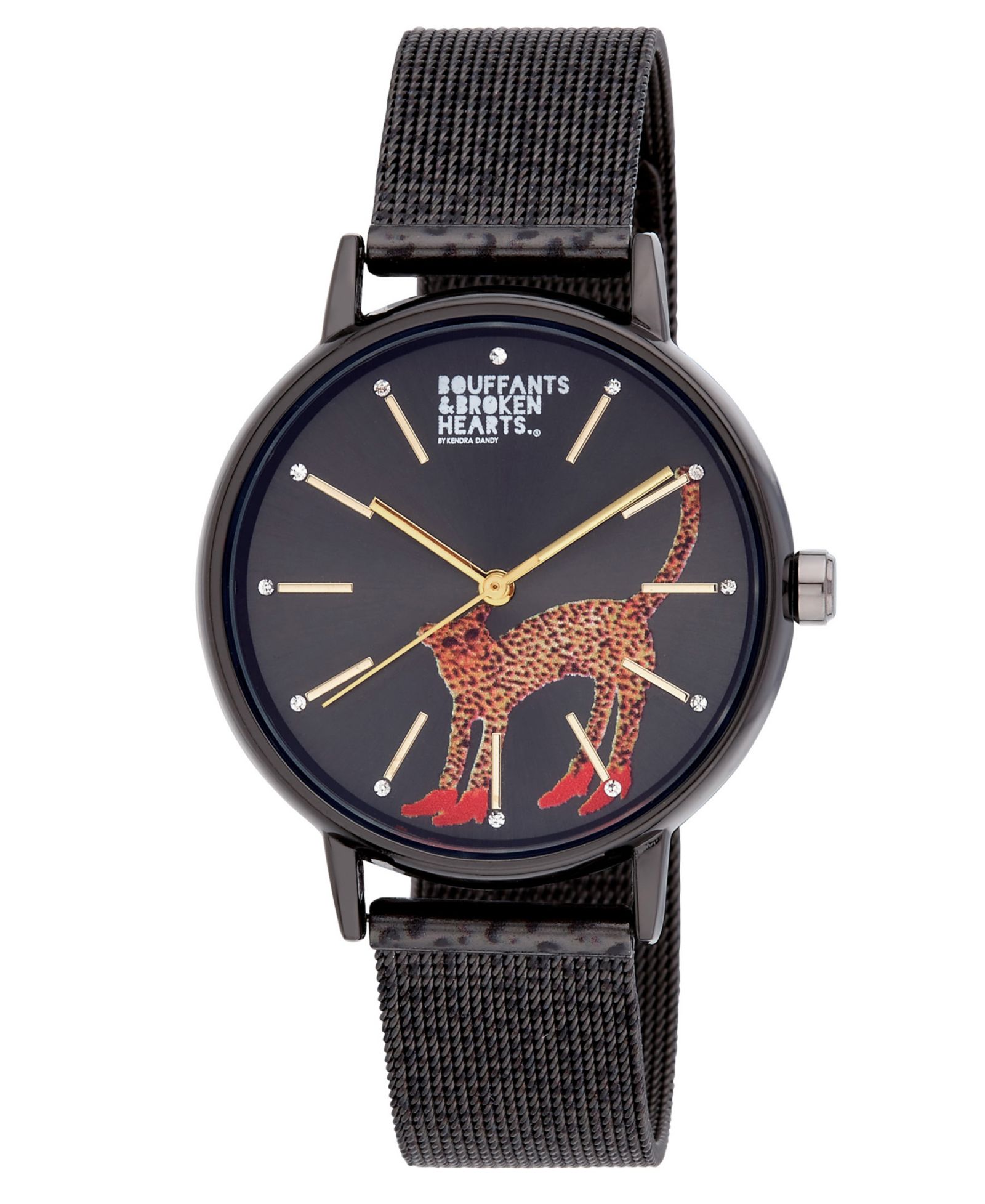 Женские кварцевые часы Kendra Dandy Bouffants and Broken Hearts Black Mesh Alloy 36mm