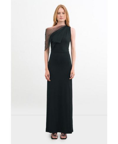 Marcella Women's Zinnia One-Shoulder Sheer Mesh-Sleeve Thigh-Slit Maxi Dress
