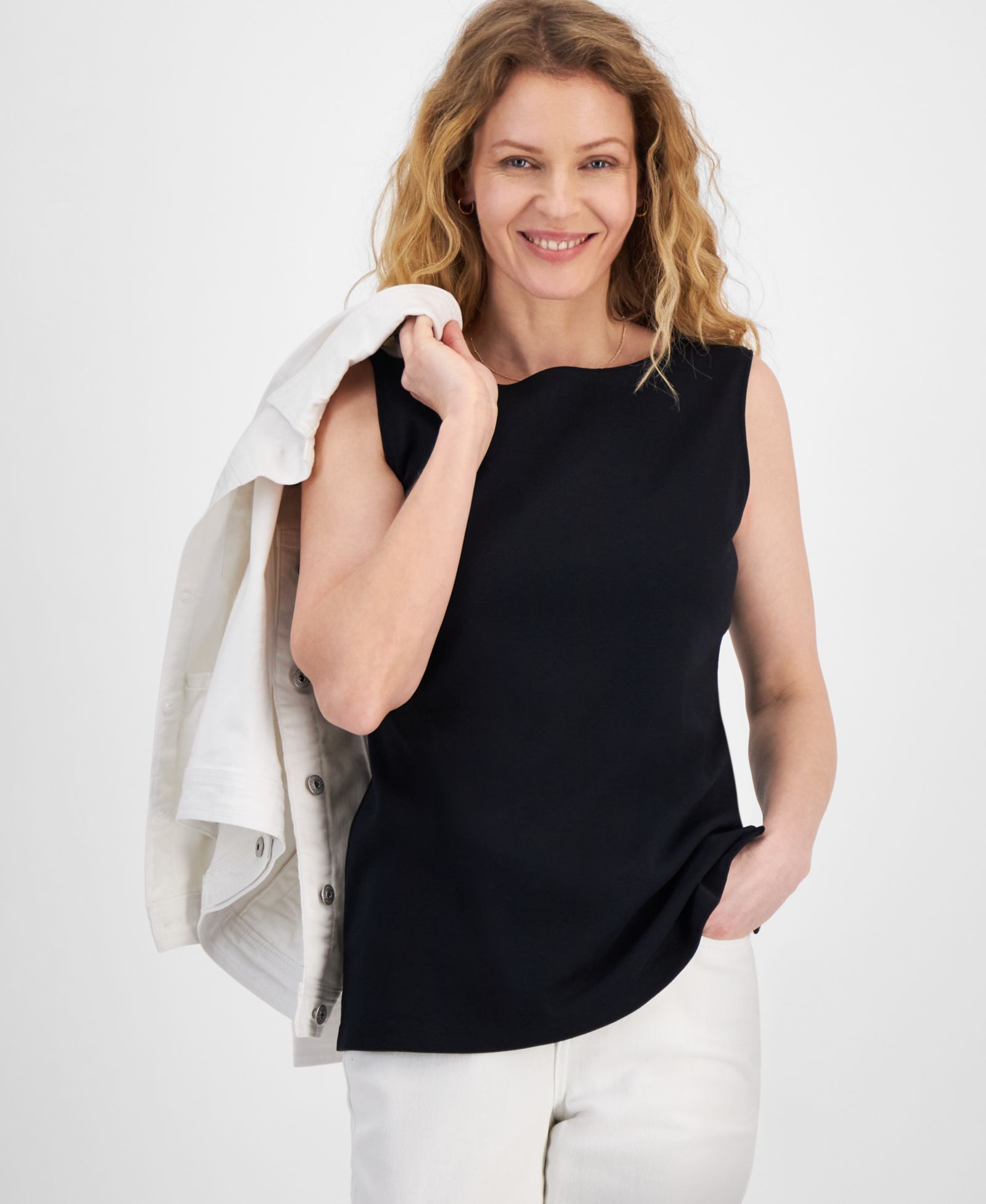 Style & Co Women's Cotton Boat-Neck Sleeveless Top, Created for Macy's
