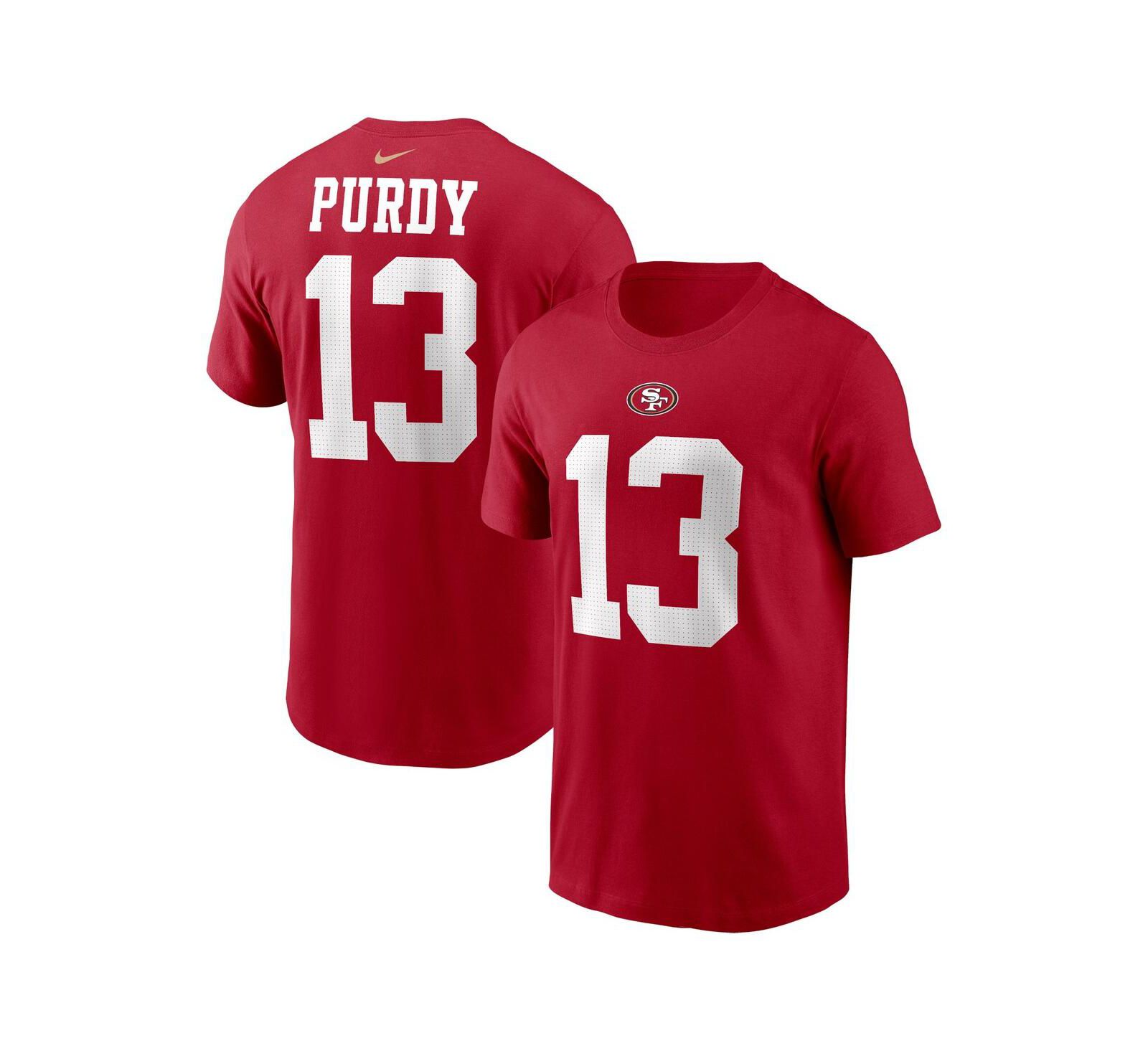 Men's Nike Brock Purdy Scarlet San Francisco 49ers Player Name and Number T-shirt