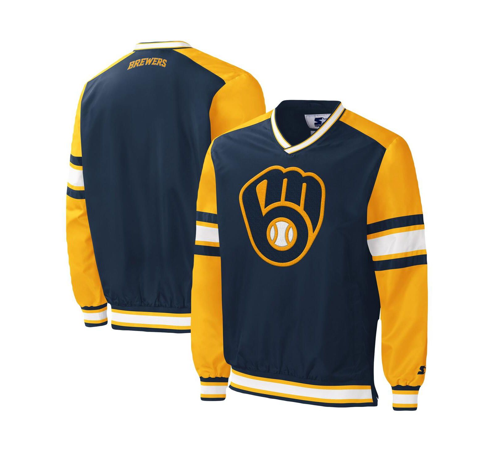 Мужская ветровка Starter Navy Milwaukee Brewers Yardline V-Neck