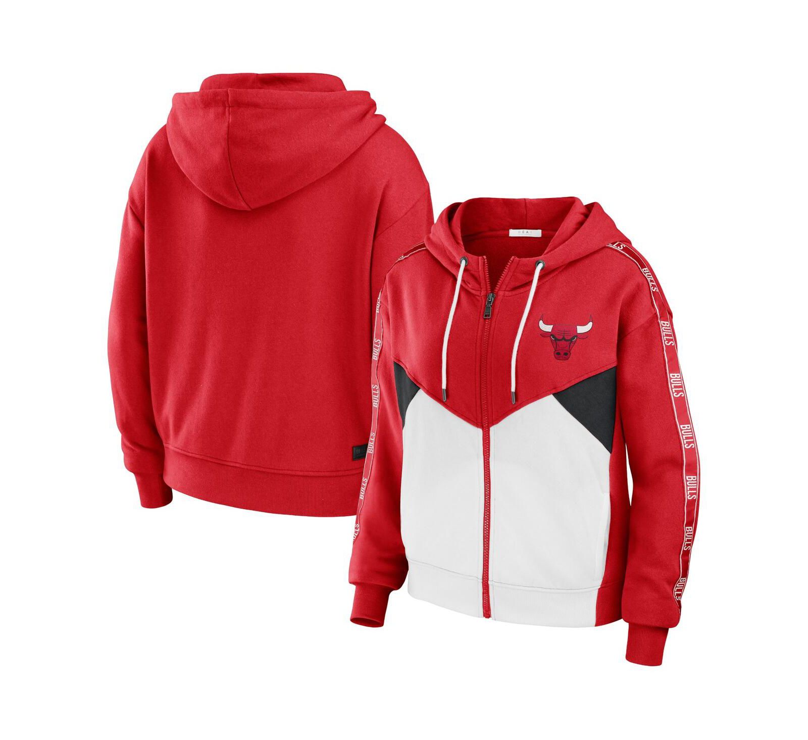 Женское худи WEAR by Erin Andrews Red Chicago Bulls с полной молнией и цветовым блоком