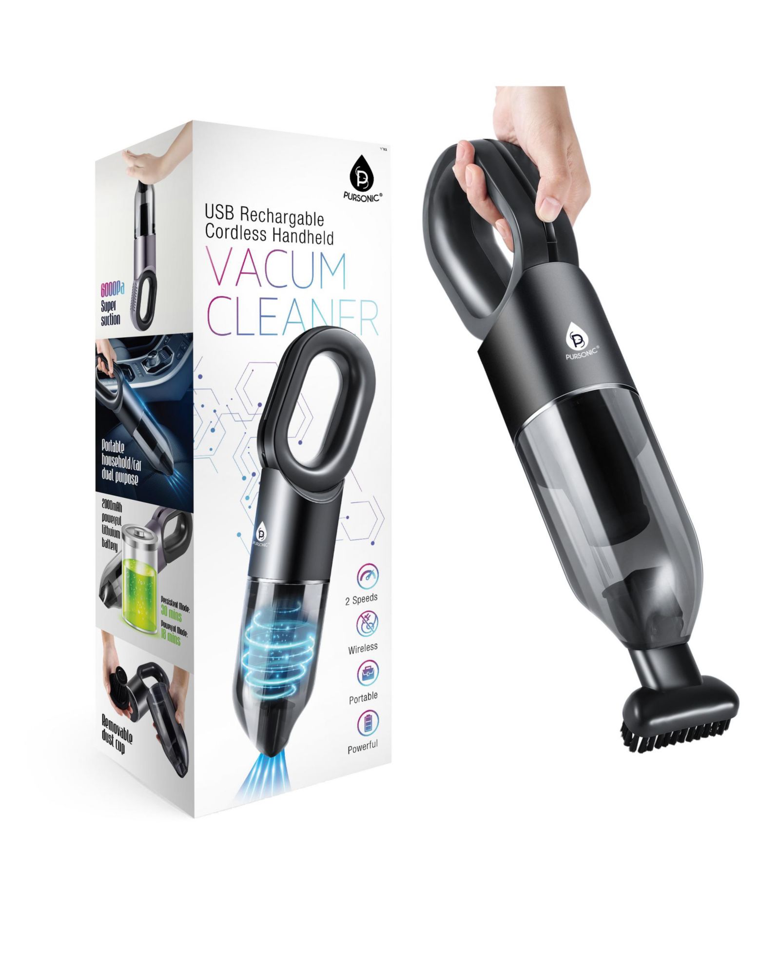Pursonic USB Rechargeable Cordless Handheld Vacuum Cleaner