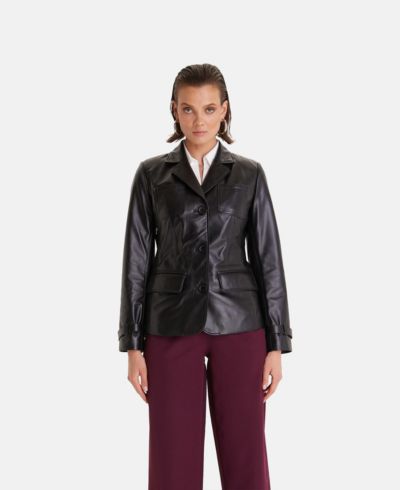 Furniq UK Women's Genuine Leather Jacket Safari Black
