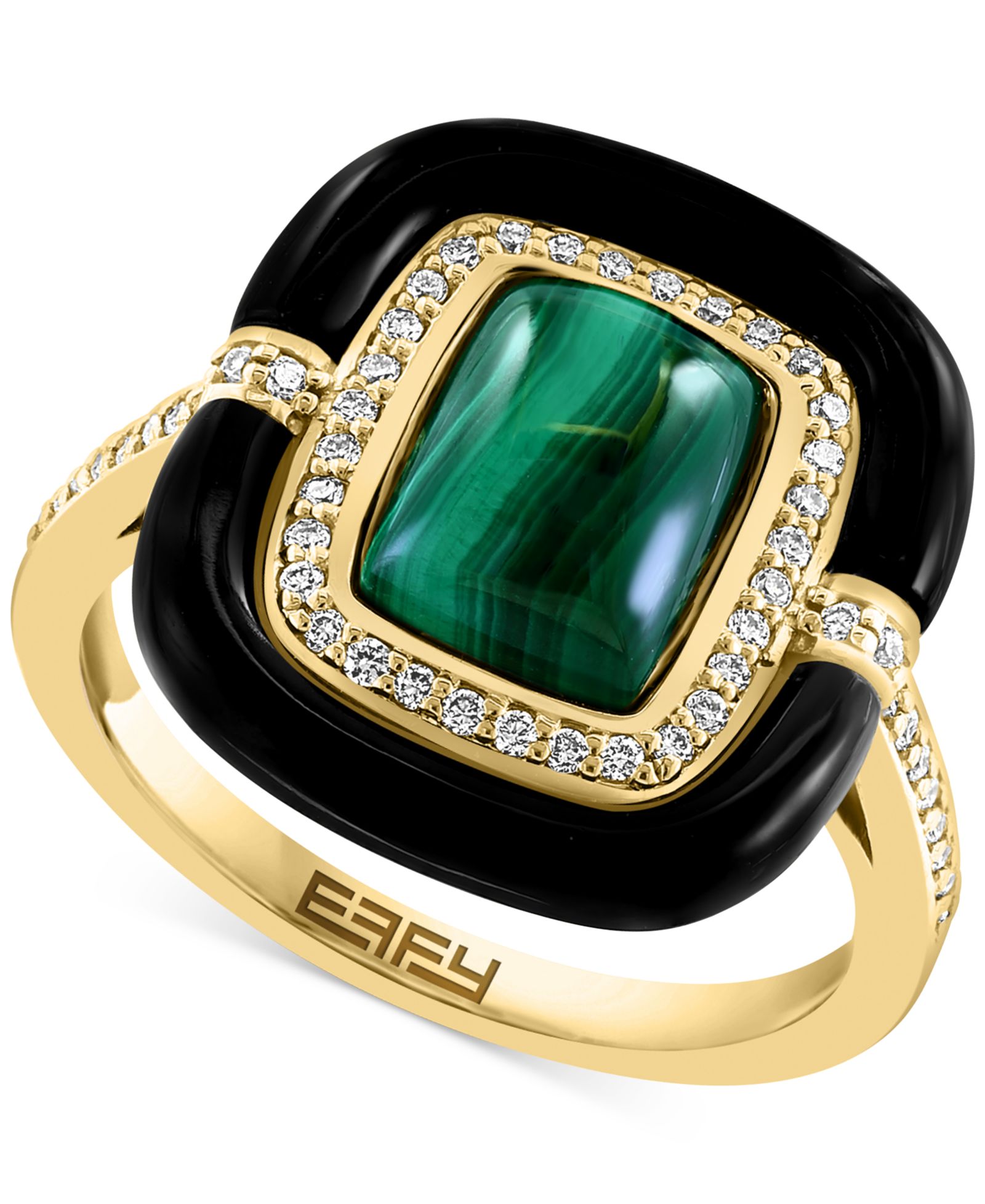 EFFY® Malachite, Onyx, &  Diamond (1/5 ct. t.w.) Statement Ring in 14k Gold