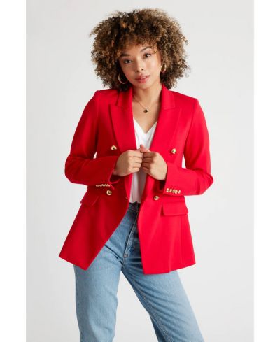 Caldwell Collection Women's Pauline Double Breasted Fitted Luxury Ponte Blazer with 5-Button Sleeves with Real Buttonholes and Optional Turn Up Cuff
