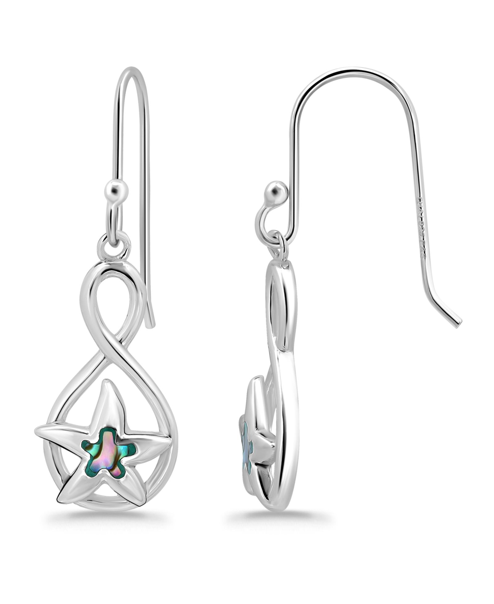 Macy's Abalone or Pink Shell Inlay Starfish Motif Fishhook Drop Earrings