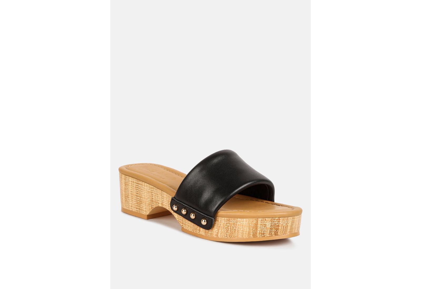 MINNY Women  Textured Heel Leather Slip On Sandals