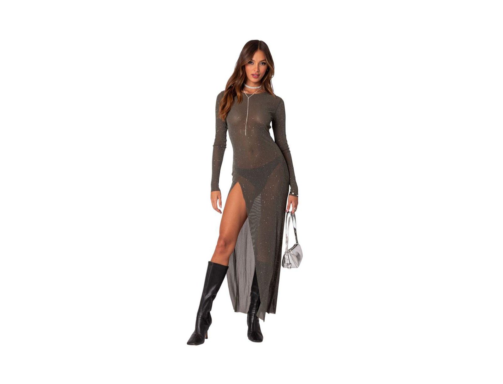 Edikted Женское платье миди Shiny Mesh Slit