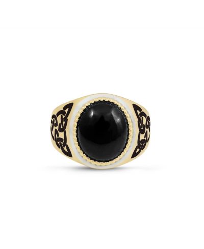 LuvMyJewelry Onyx Signet Ring Gold Plated Sterling Silver