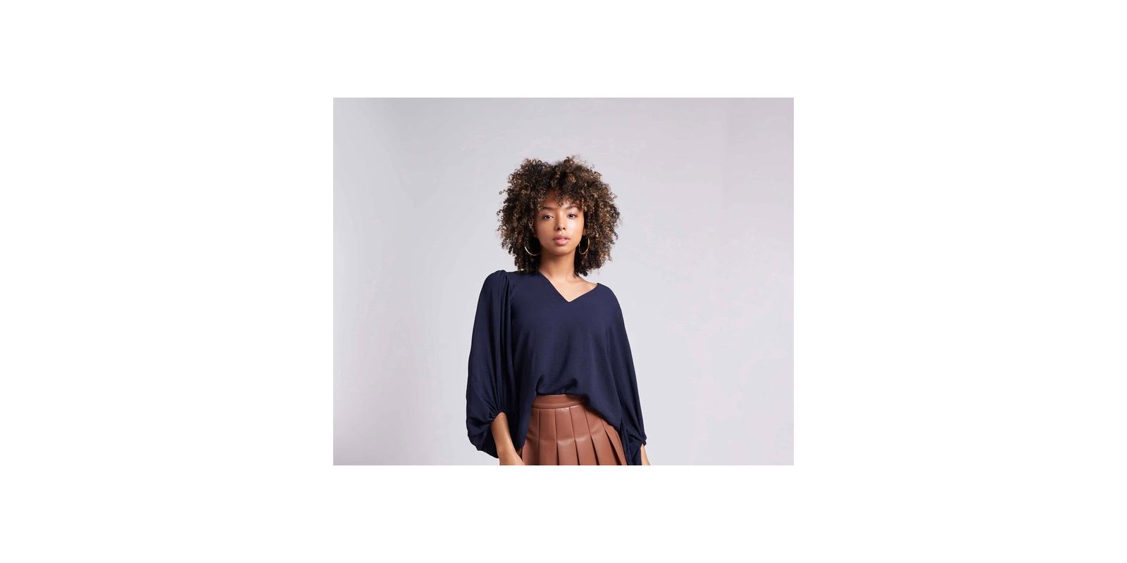 Caldwell Collection Women's Salem Oversized V-Neck Front Blouse with Balloon Sleeves and Elastic cuff