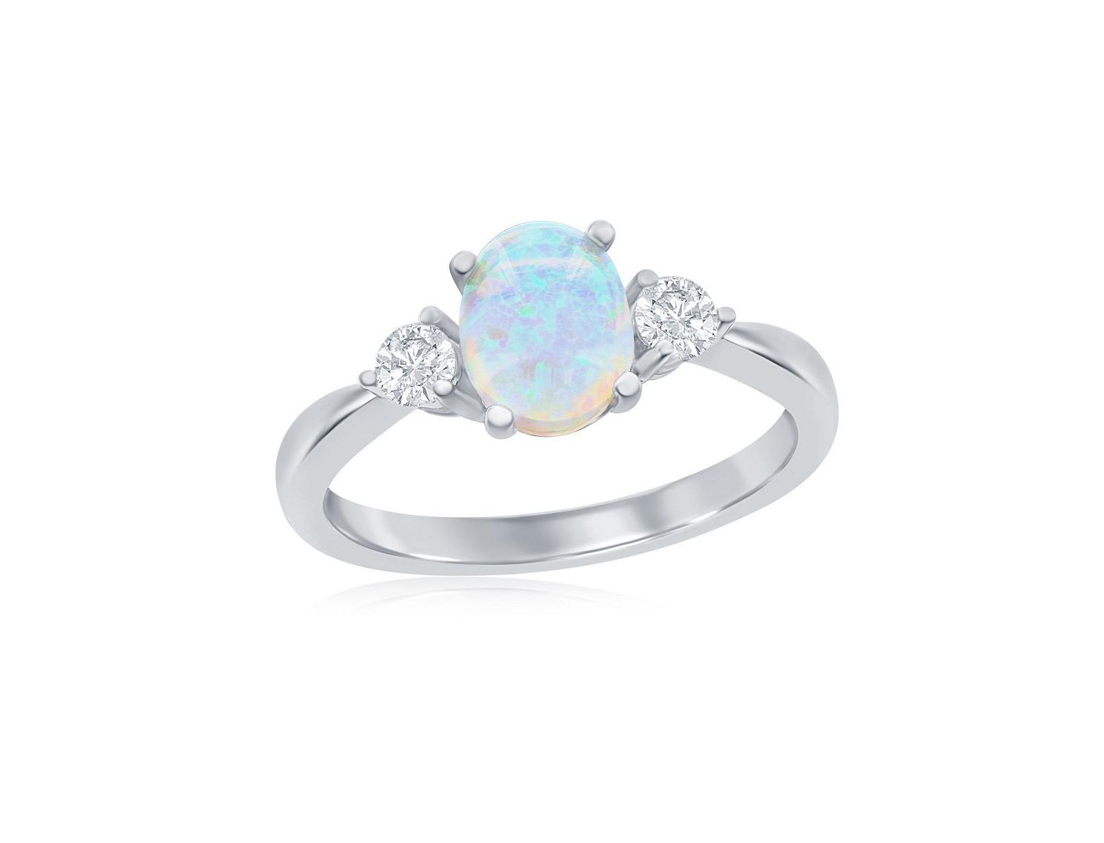 Sterling Silver Oval Opal and CZ Ring