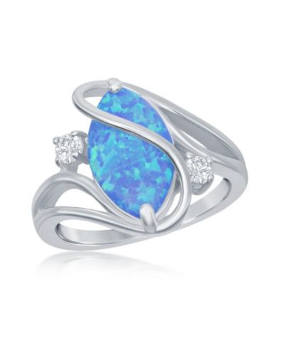 Кольцо с серебром Sterling Silver Blue Inlay Opal Oval Twist With CZ