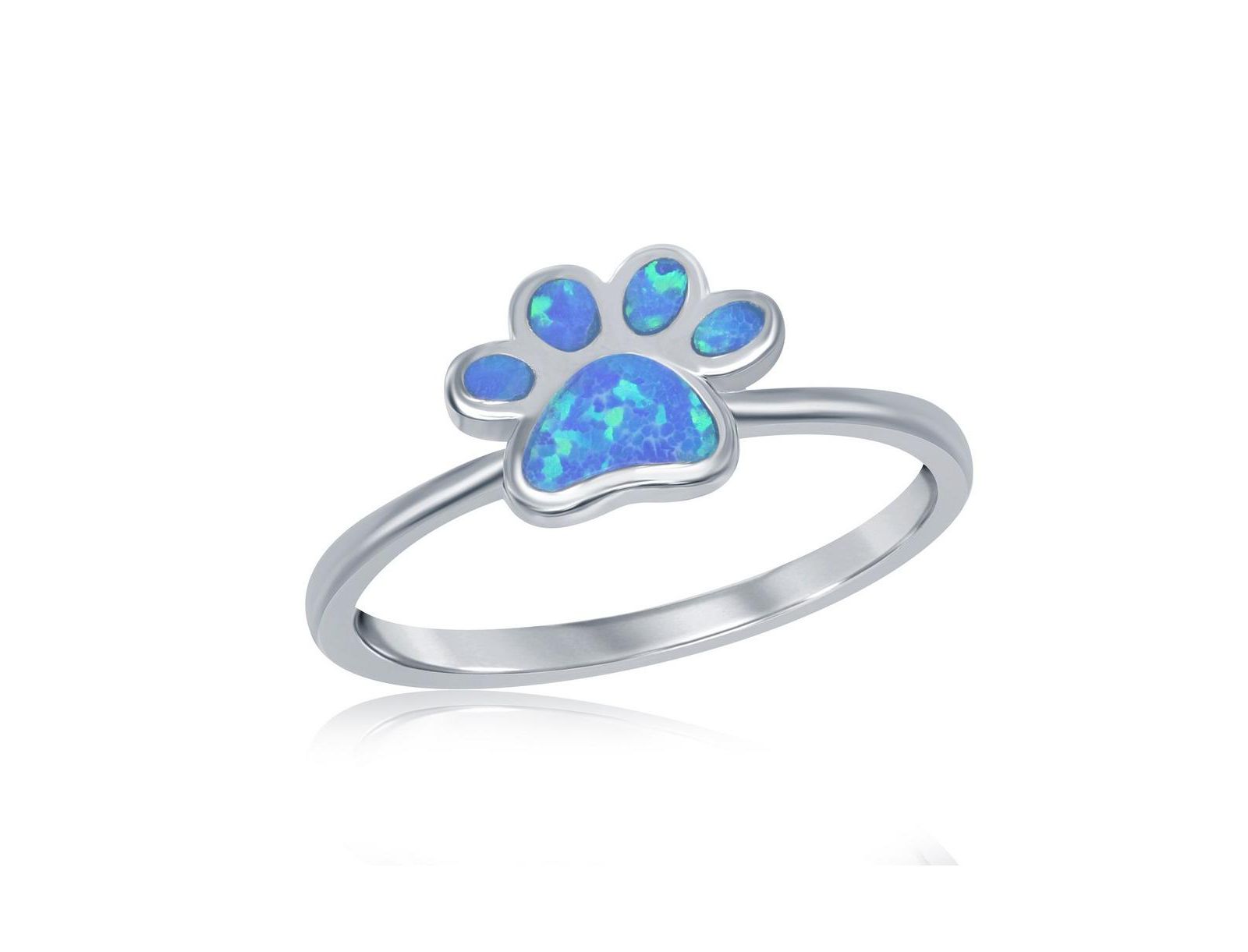 Sterling Silver Blue Inlay Opal Paw Print Ring