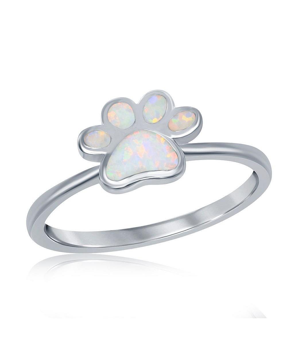 Кольцо Caribbean Treasures Sterling Silver White Inlay Opal Paw Print