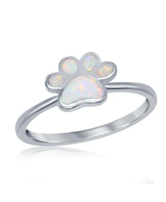 Sterling Silver White Inlay Opal Paw Print Ring
