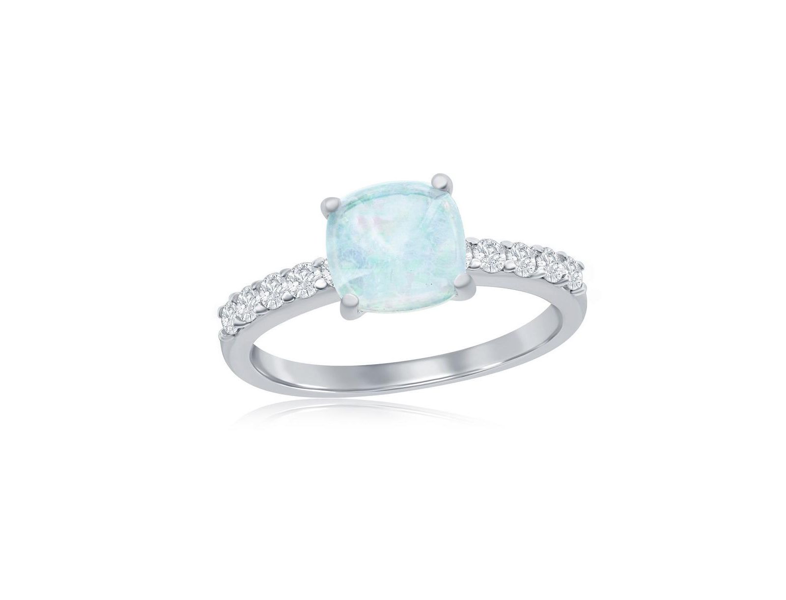 Sterling Silver Square Opal and CZ Ring