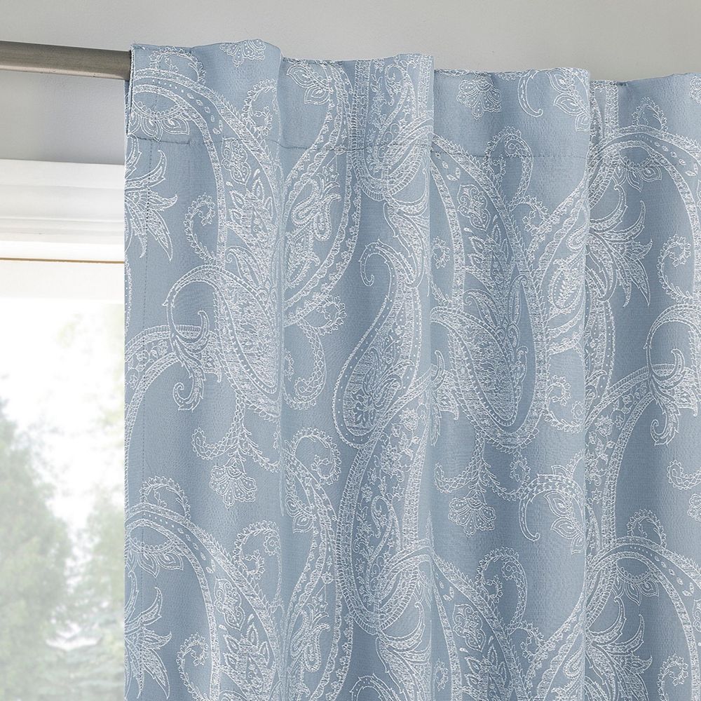 Pedra Paisley Embroidery 100% Blackout Back Tab Curtain Panel