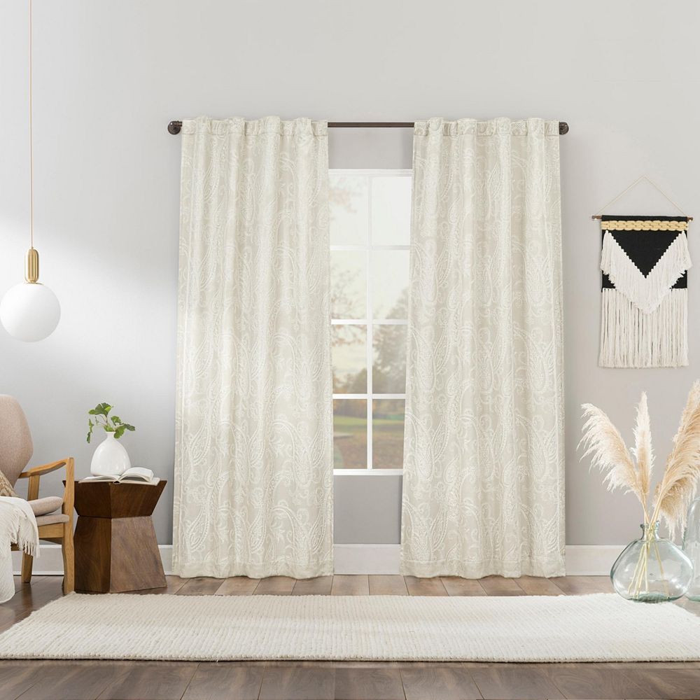 Pedra Paisley Embroidery 100% Blackout Back Tab Curtain Panel