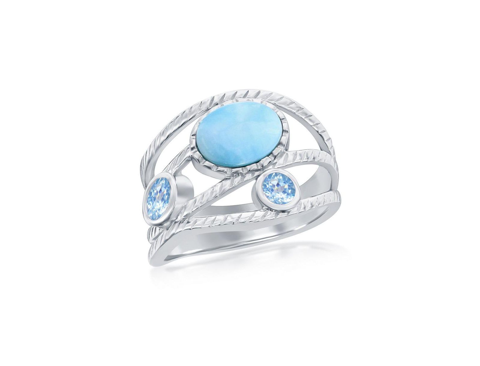 Sterling Silver Larimar & Blue CZ Ring