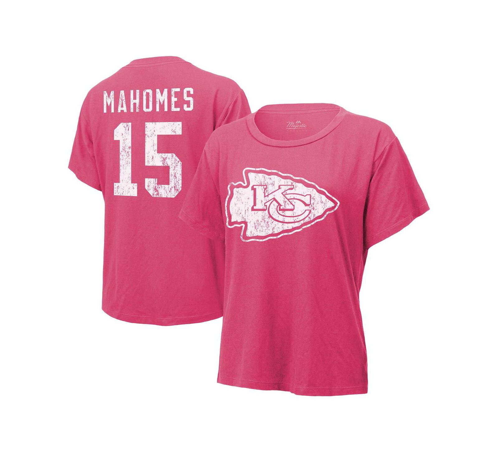 Women's Majestic Threads Patrick Mahomes Pink Distressed Kansas City Chiefs Name and Number T-shirt