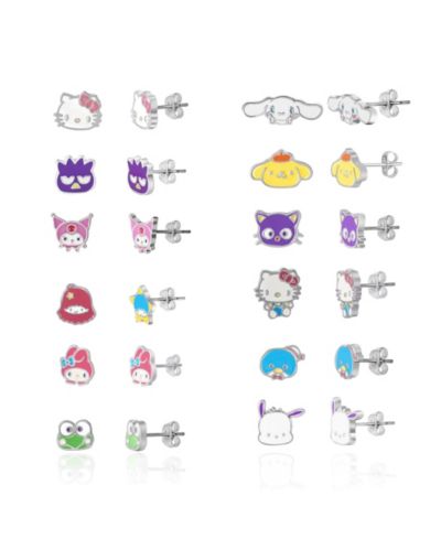 Sanrio Hello Kitty and Friends Stud Earring Set - 12 Pairs, Officially Licensed