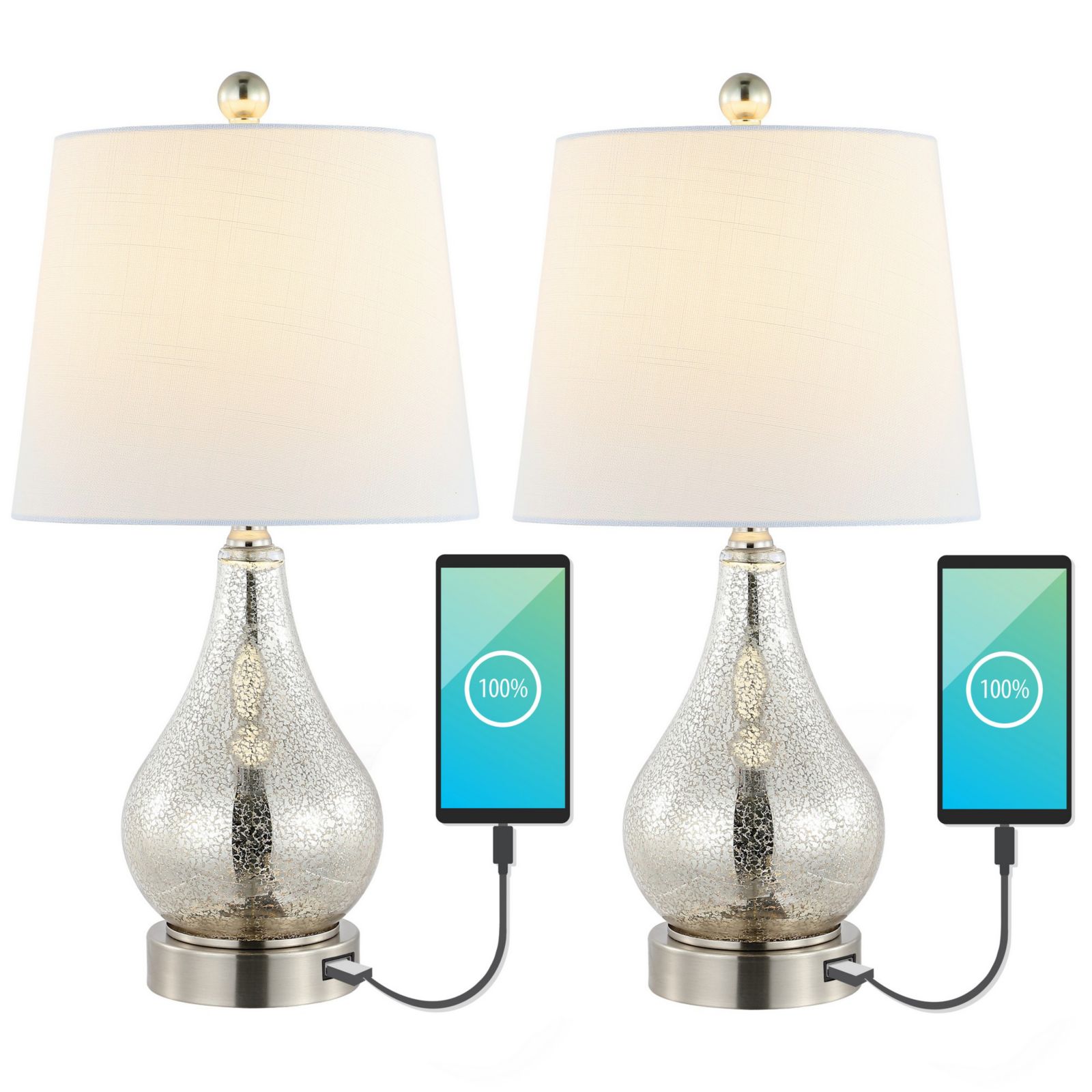 Dino Farmhouse Industrial Iron/Glass LED Table Lamp with USB Charging Port (Set of 2)