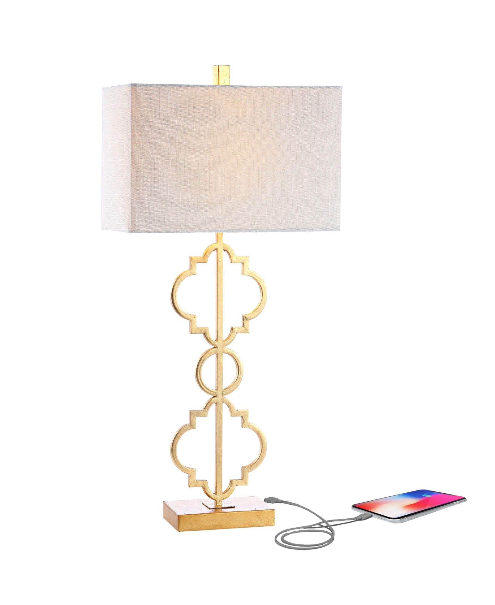 Selina Iron Ogee Trellis Modern LED USB Table Lamp
