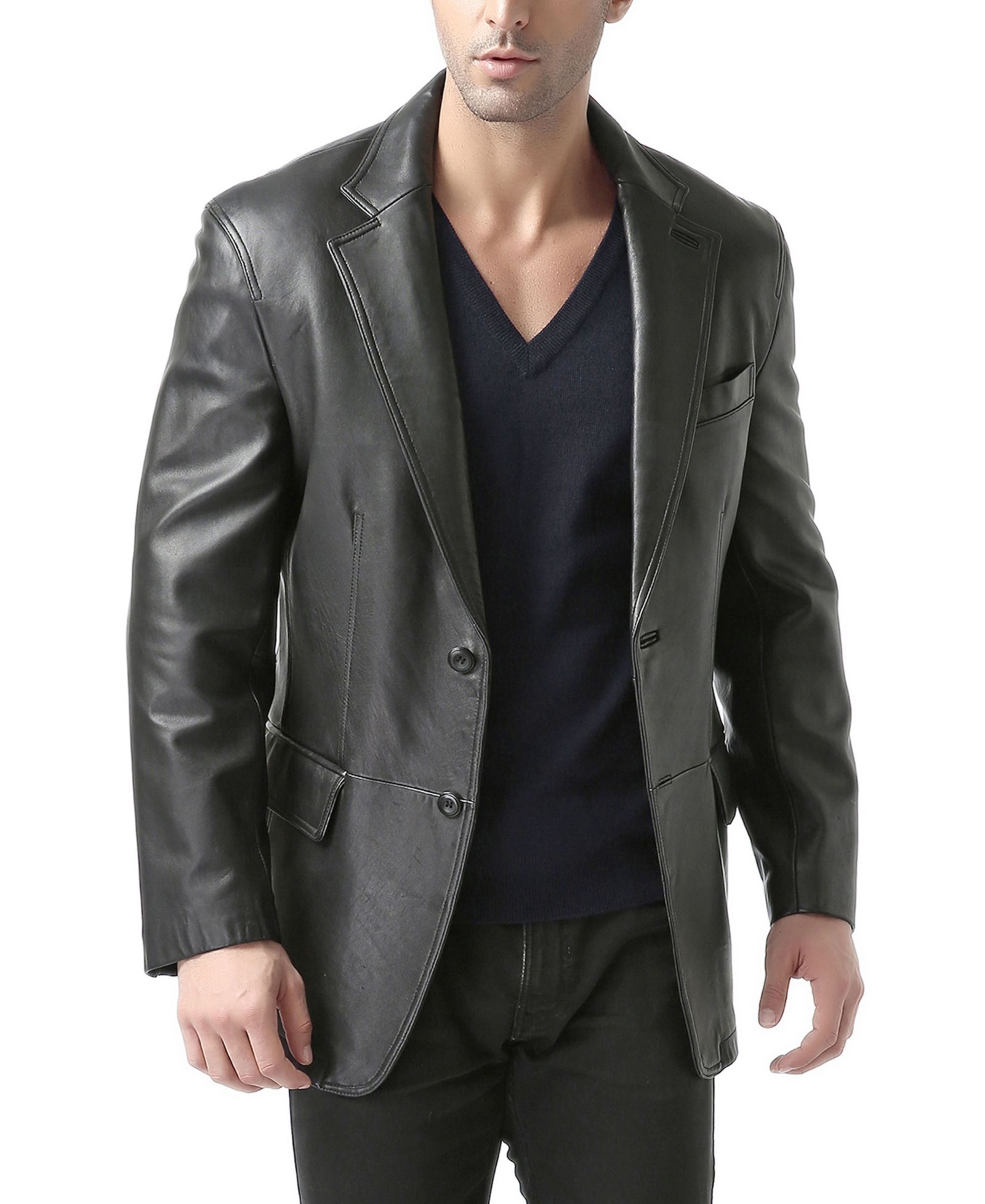 BGSD Мужской Two-Button Leather Blazer - Tall