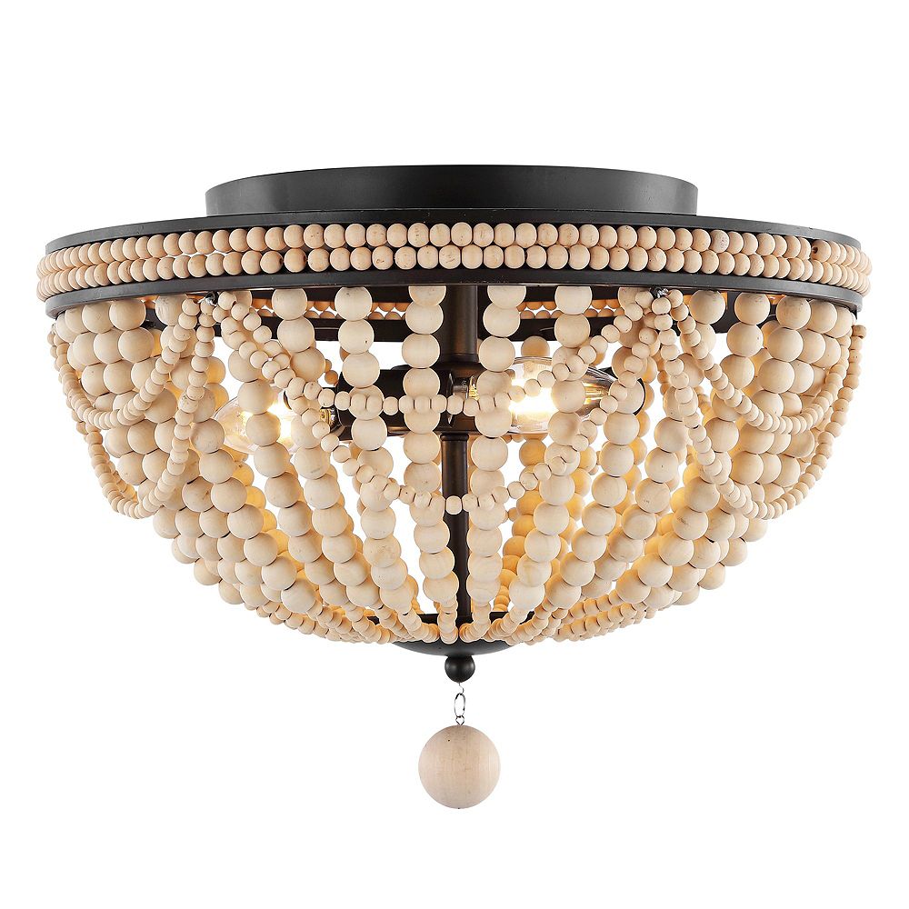 Jonathan Y Dune Wood Bead Bohemian Farmhouse Iron LED Полупотолочный светильник