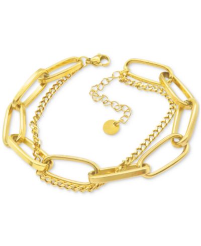 ADORNIA 14k Gold-Plated Oversized Paperclip Mixed Chain Bracelet