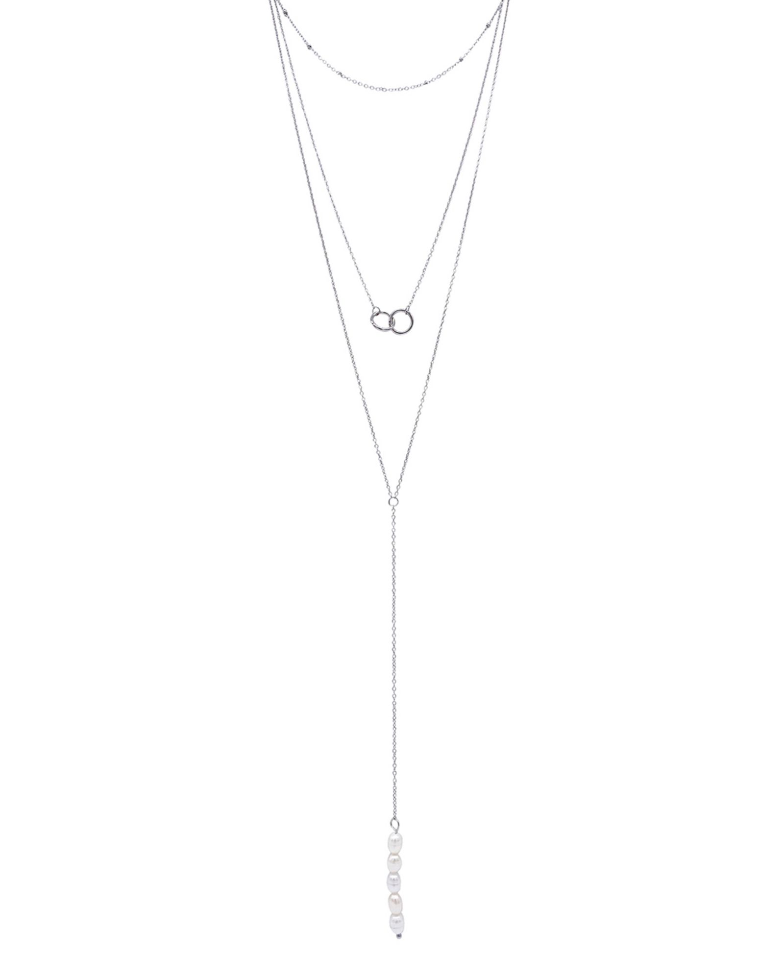 Ожерелье ADORNIA Silver-Tone Freshwater Pearl (3mm) Lariat Layered, 16" + 2" extender