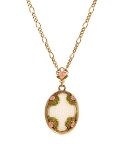 Подвеска 2028 Imitation Pearl Pink Enamel Flower Long Pendant Necklace