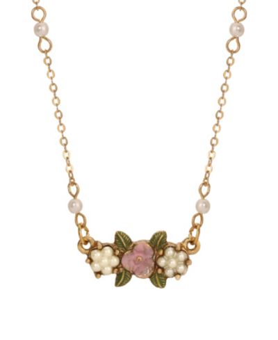 Ожерелье 2028 Imitation Pearl Pink Enamel Flower
