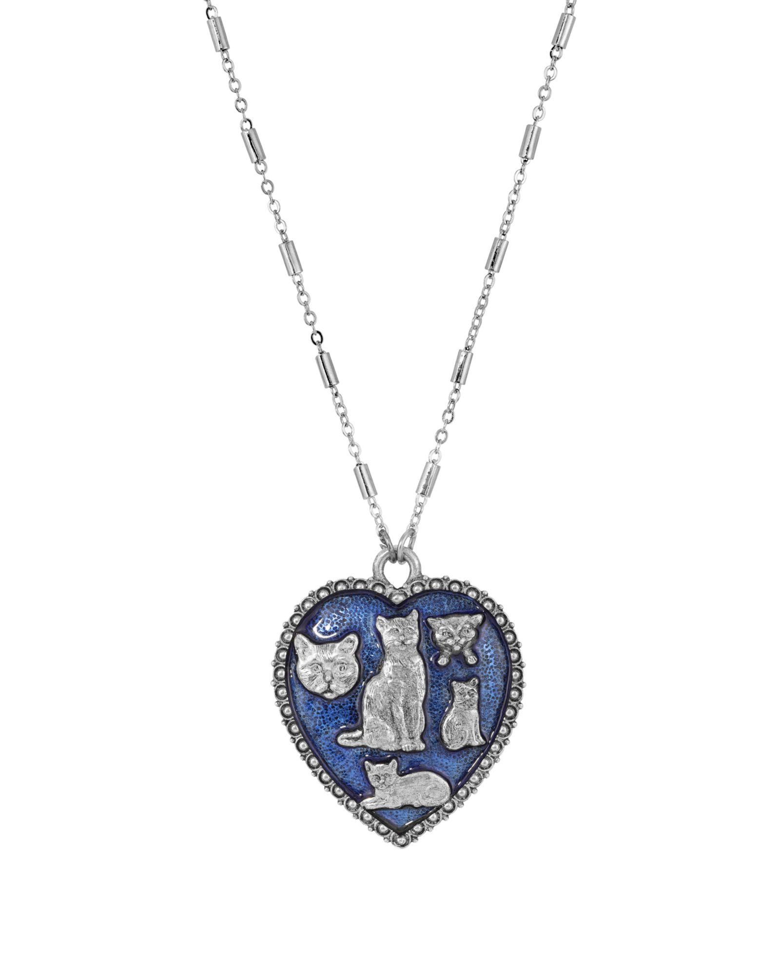 Ожерелье 2028 Enamel Blue Heart Cat
