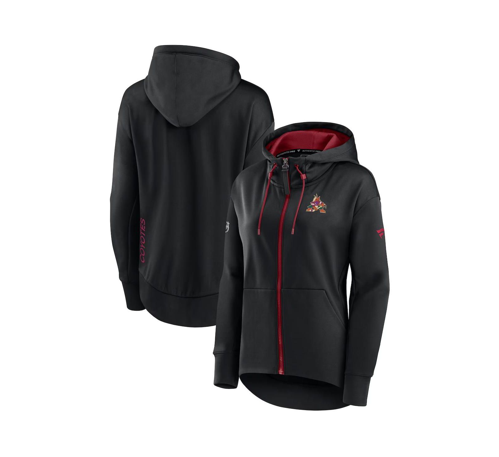 Fanatics Женский черный худи Arizona Coyotes Authentic Pro Rink Full-Zip